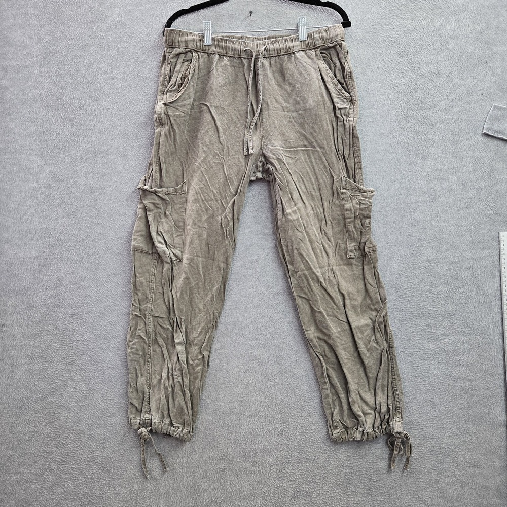 Joie Women Pants L Khaki Linen Lyocell Cargo Drawstring Button 25" Inseam